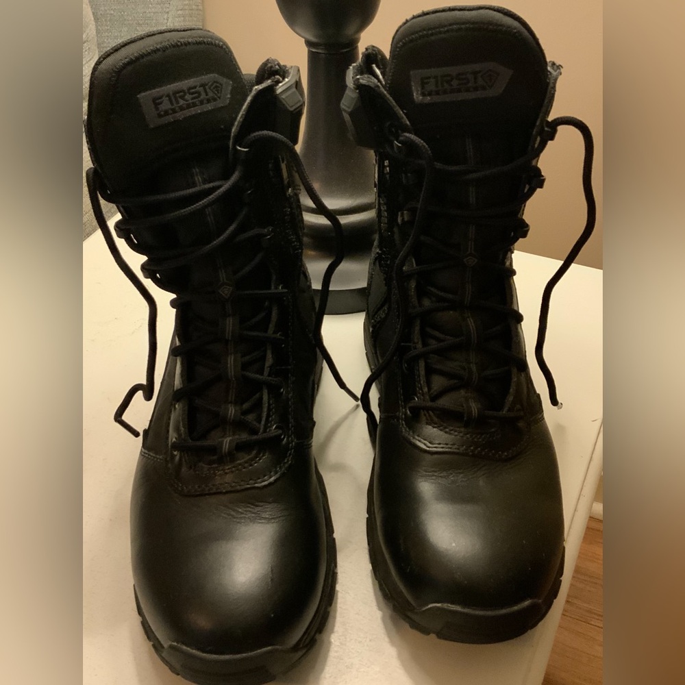 Men 8.5 First Tactical Leather boots Black Biker Innovative Military Fire Army